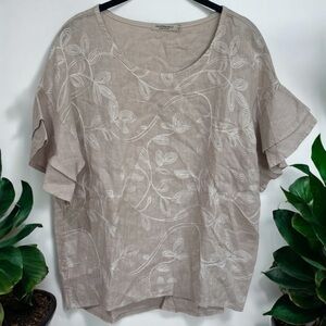Valentina Naldi Ivory Floral Ruffle Sleeve Linen Embroidered Blouse Top Size S